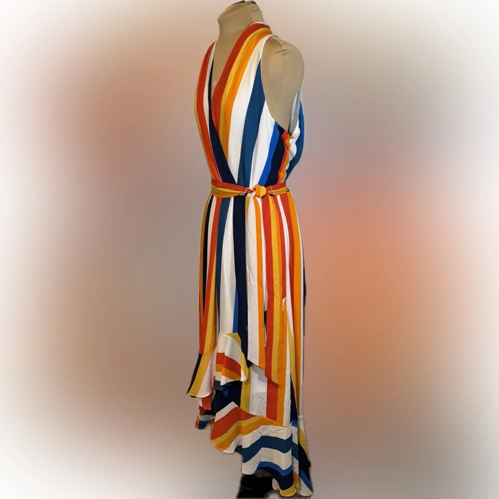 NWT Donna Ricco Orange Multi Maxi Wrap Dress - Picture 2 of 5